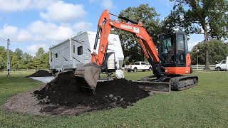 TIGHT QUARTERS! Spreading Topsoil With The Kubota U554 Around A Camper