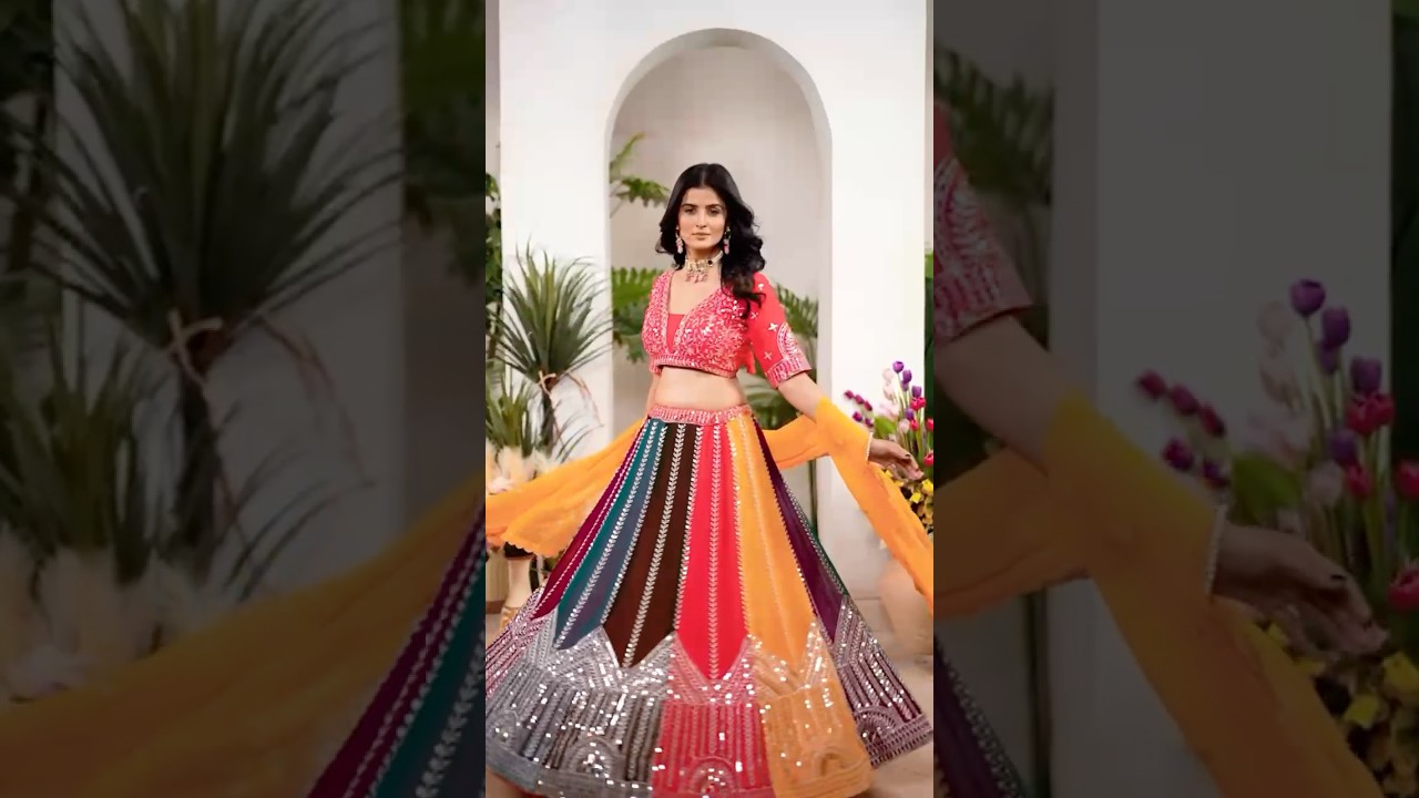 Multicolor Zari Embroidered Lehenga – Sequins Work, Faux Georgette, 4M Flair