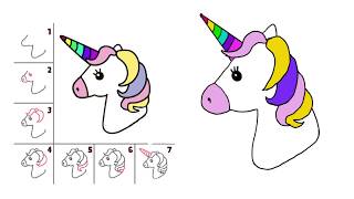 How to draw unicorn girl, easy, unicorns, face, emoji, animal, by step
step, cartoon, easily, head, horse