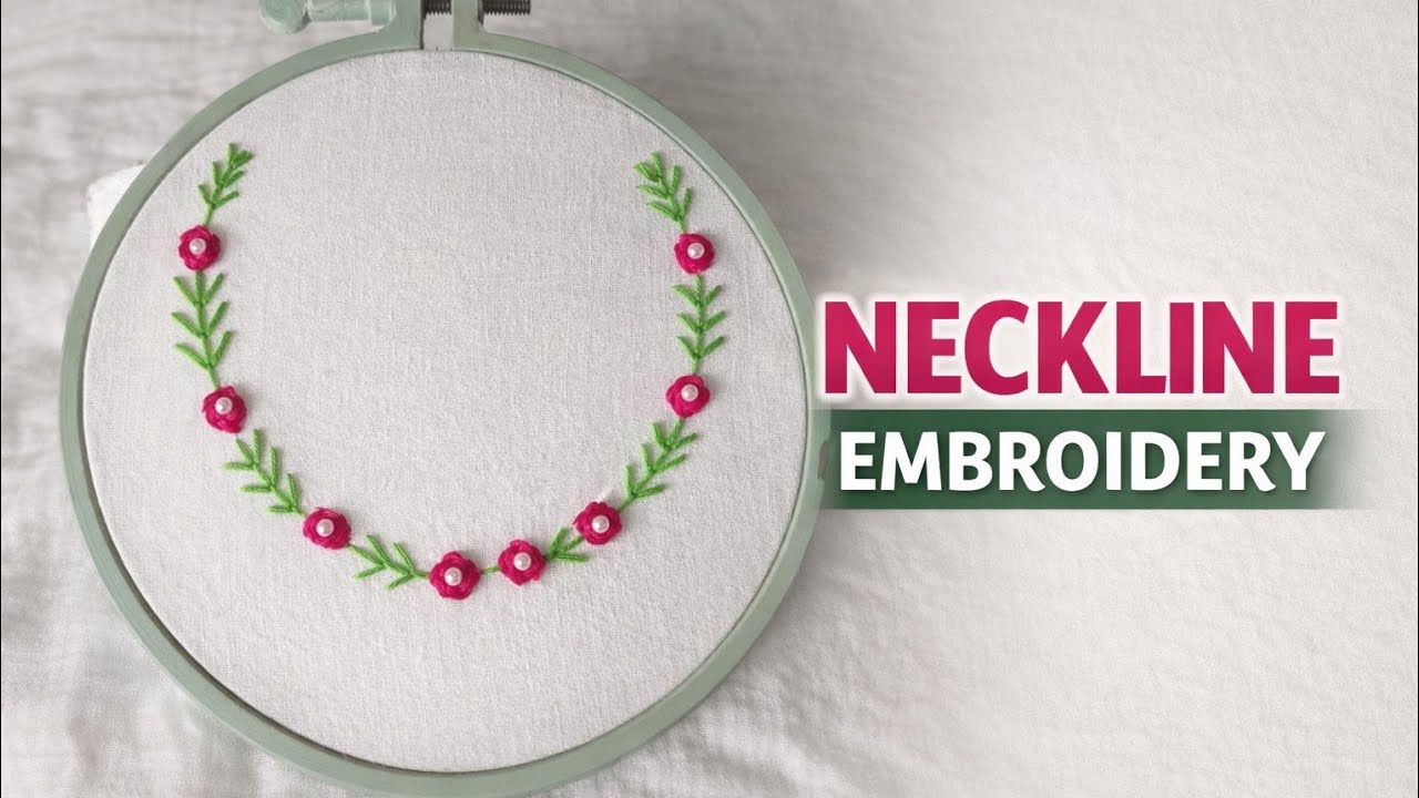 Beautiful Neckline Embroidery Design 🌸 | Easy Kurti Neck Hand Embroidery | @sabihandicrafts