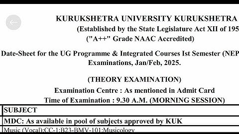 Kurukshetra University 1st Semester Datesheet 2024 (NEP)