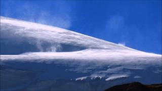 Multiple snow devils on glacier near lake Mauvoisin