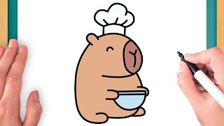 Cómo Dibujar Una Capibara Chef Kawaii - Dibujo Fácil Paso A Paso