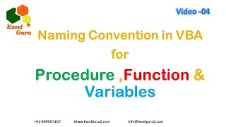 VBA Full Course- Naming Convention in VBA & Macros for Procedure ,Function & Variables
