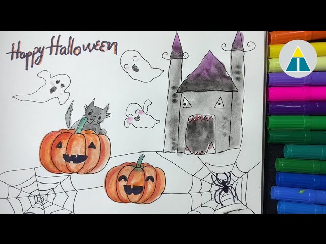 Vẽ Tranh Halloween - Bí Ngô Và Lâu Đài Ma | Vẽ Siêu Dễ Cùng Hi Art Cute |  How To Draw Halloween - Youtube