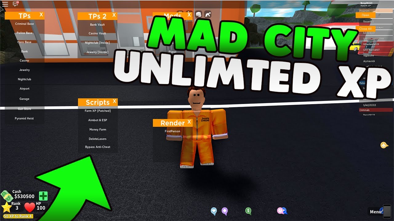Mad City Hack Script Unlimited Xp Gui Youtube