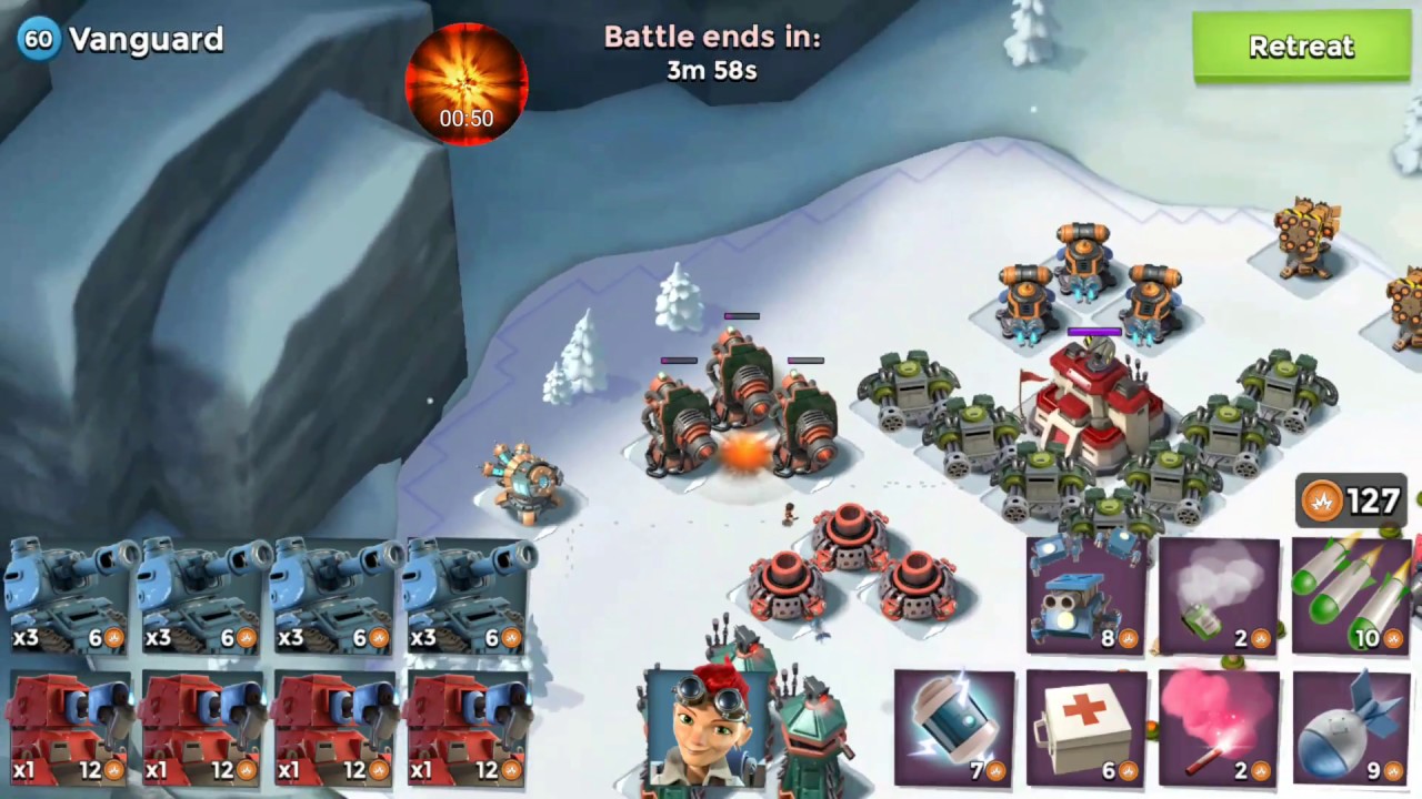 Boom Beach - Sgt Brick vs EverSpark scanks