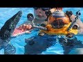 Jurassic World Fallen Kingdom toy Mosasaurus and Matchbox Deep Dive Submarine in the pool