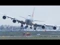Dangerous CROSSWIND LANDINGS during a STORM at Amsterdam Schiphol - Boeing 747, Airbus 380 ...