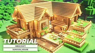 Minecraft How To Build A Large Oak Wood Survival Starter House Tutorial Youtube