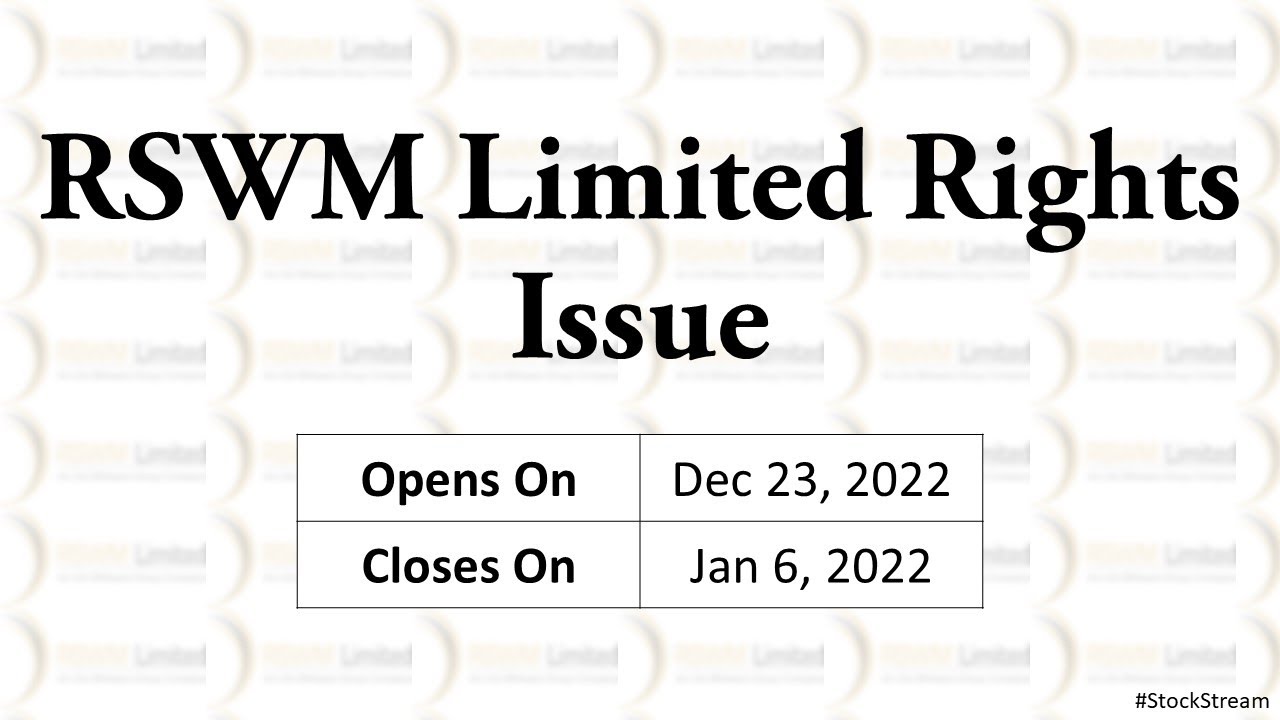 RSWM Limited Rights Issue | RSWM Rights Issue | StockStream - YouTube