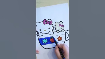 Coloring Hello Kitty with Her Bunny in a Tea Cup | MagicColor PlayLand #shorts