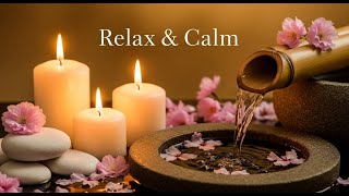 Zen Forest Reflection Serenity Bamboo Fountain and Candle Glow for Healing Meditation and Calm