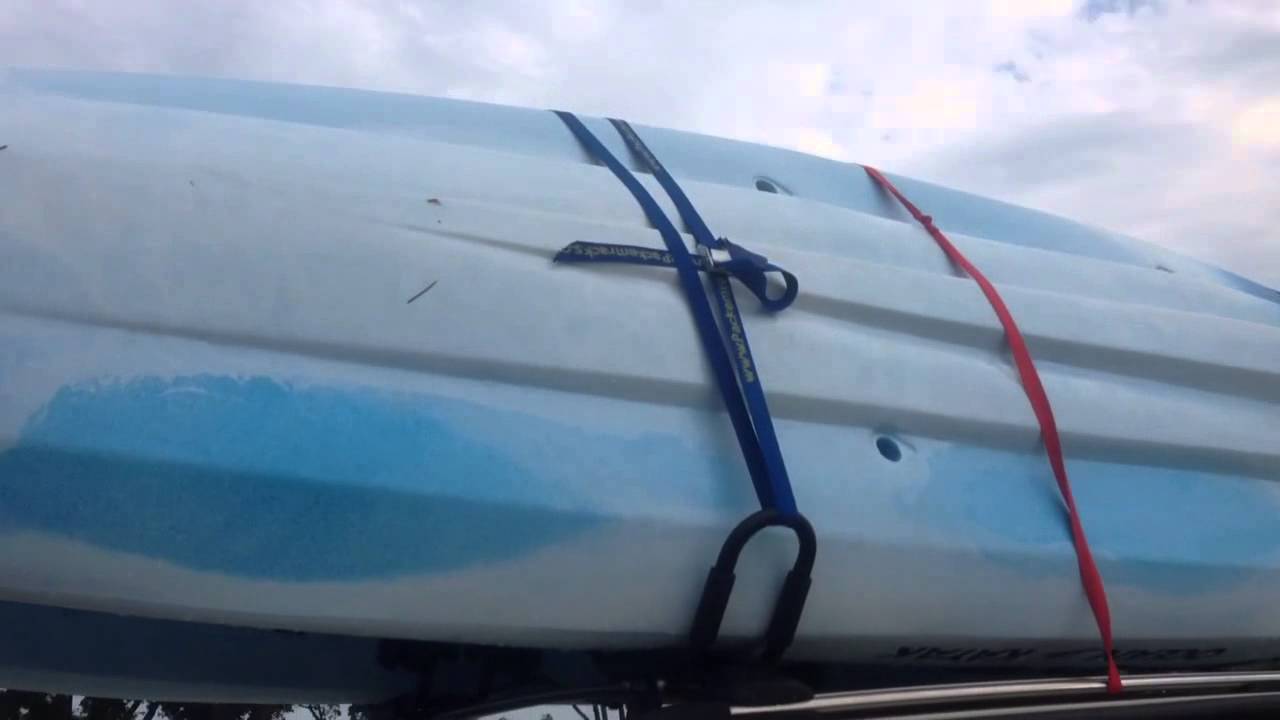 How to strap a kayak to a vehicle roof rack - YouTube