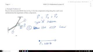 MME211 L02 #10a Example Problem 2 2 Finding Components of a F about u&v axes