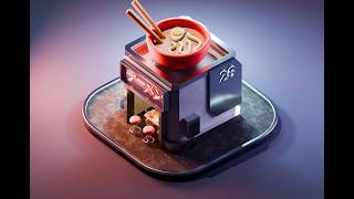 🍜 Stylized Isometric Cyberpunk Ramen Shop 3D Diorama - Game Ready Asset