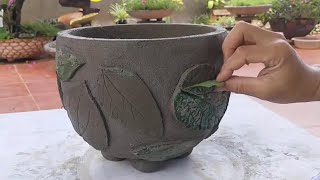 Make your own flower pot with base and decorate with beautiful cement leaf