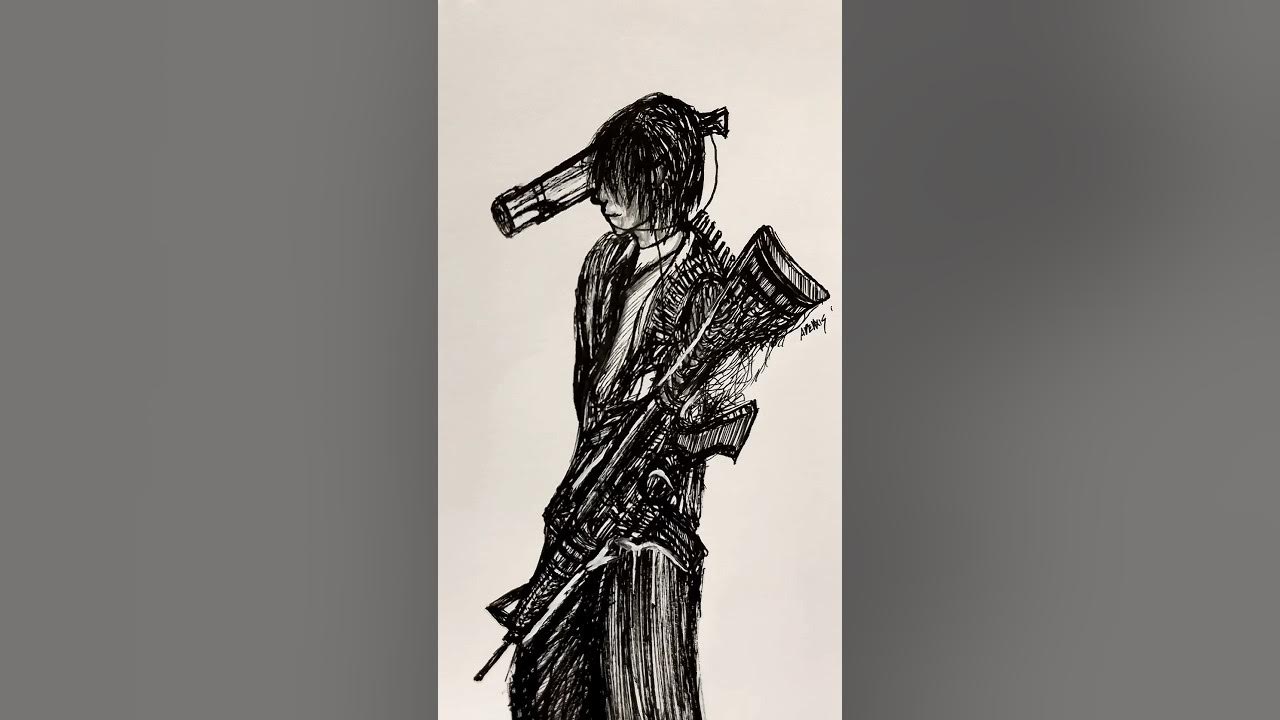 Speed drawing StickGun Fiend Aki shorts animedrawing chainsawman