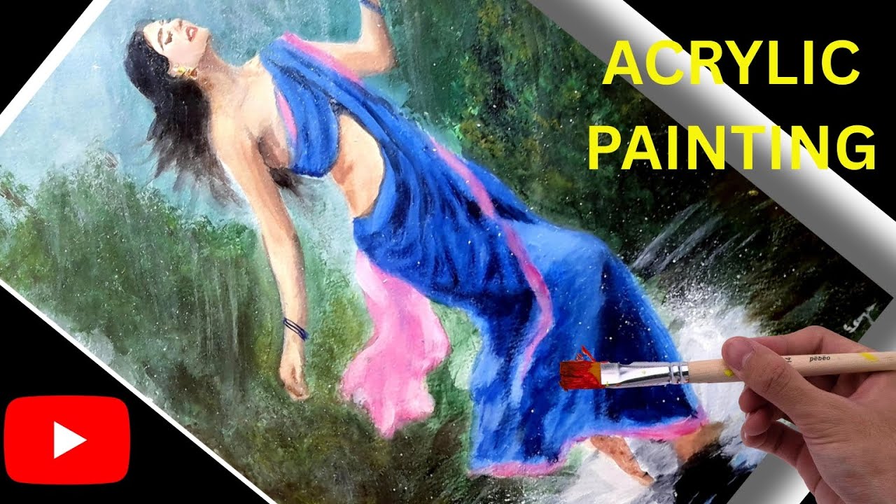 Easy Way to Paint a Beautiful Rainy Landscape with Dancing Women | Step by Step 🎨