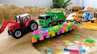 excavator truck dan derek membantu kendaraan polisi dalam membangun jembatan | cerita mobil polisi