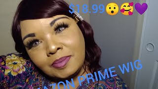 Amazon Prime wig Wavy Bob Wig with Bangs/Burgundy