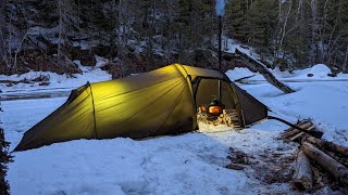 Hot Tent Winter Camping in Snow