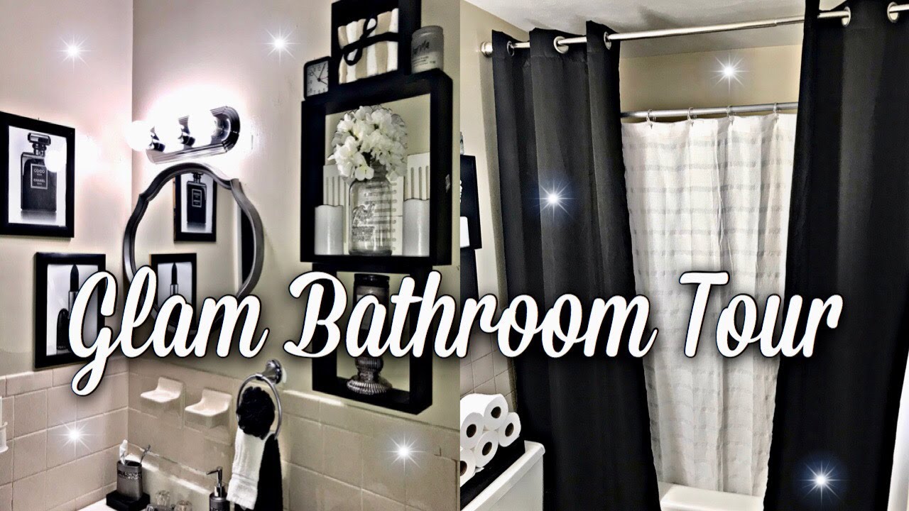 GLAM BATHROOM MAKEOVER +, RENTAL BATHROOM TOUR, AFFORDABLE DECOR, BLACK &  WHITE DECOR