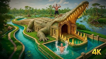 200 Days of Primitive Building: Underground Crocodile Pool with Magical Slide System