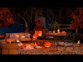 Spooky Halloween Ambience 🎃 Cozy Fall Porch with Spooky Fireplace Ambience & Scary Halloween Music