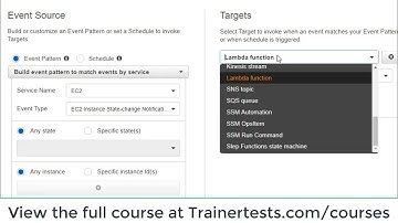 Demo: AWS CloudWatch Events Configuration by TrainerTests.com