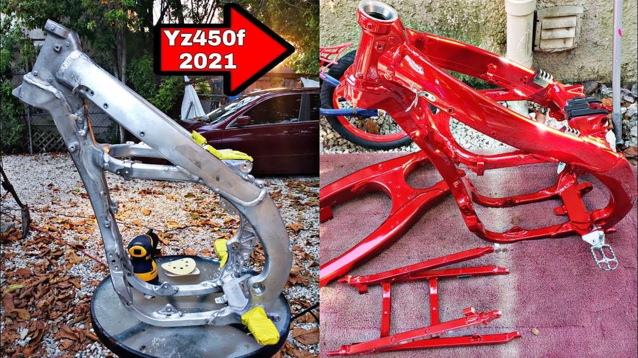 YAMAHA YZ450F 2021 frame painting (Apple Candy Red) K11 Urethane. Dirt bike frame. YouTube