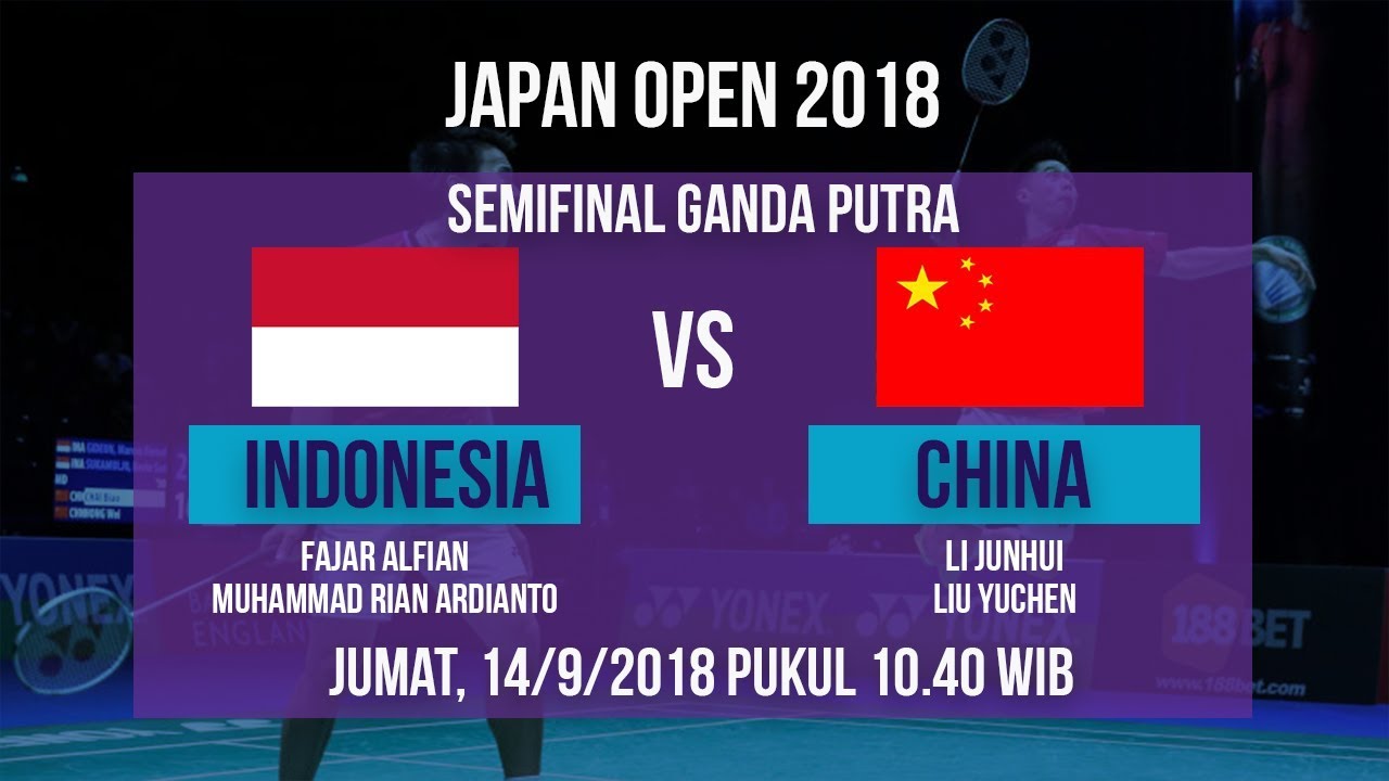 Jadwal Live Semifinal Ganda Putra, Fajar/Rian Vs Junhui/Liu Yuchen, Cina di Japan Open 2018