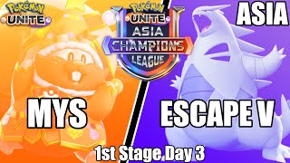 MYS vs ESCAPE V - Asia Champions League SEA 1st Stage Day 3 - Pokemon Unite Tournament