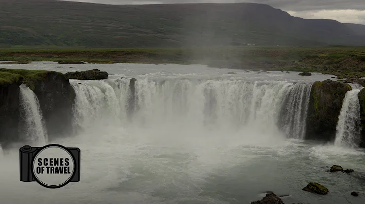 [4K] Goðafoss Waterfall in Akureyri Iceland | Relaxing Nature Travel Film Scene  | Ambient Music