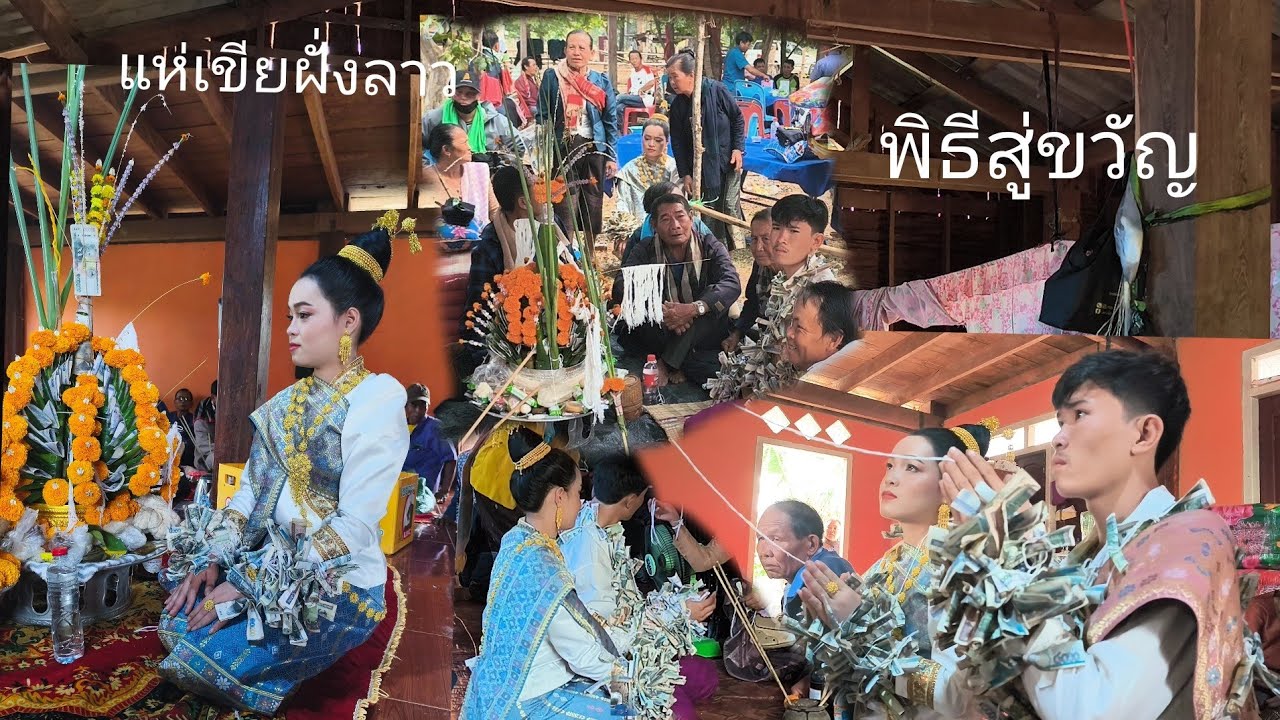 ‼️🇱🇦🇹🇭พิธีสู่ขวัญแห่เขยอยู่ฝั่งลาวของเผ่าภูไทบ้านสาวหมีน้อย//สาวลาว//งานแต่ง//งานดอง