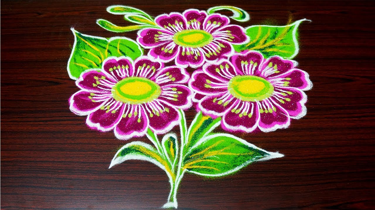 Simple Flower Rangoli Designs For Margazhi Easy Free Hand Kolam Designs Muggulu Designs Youtu Free Hand Rangoli Design Flower Rangoli Free Hand Rangoli