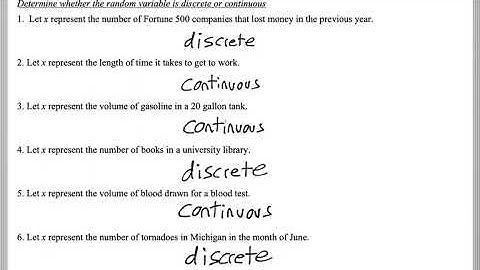 Math 209 : 4.1 #5, #6 (Statistics Tutorial : Discrete VS Continuous Random Variables)