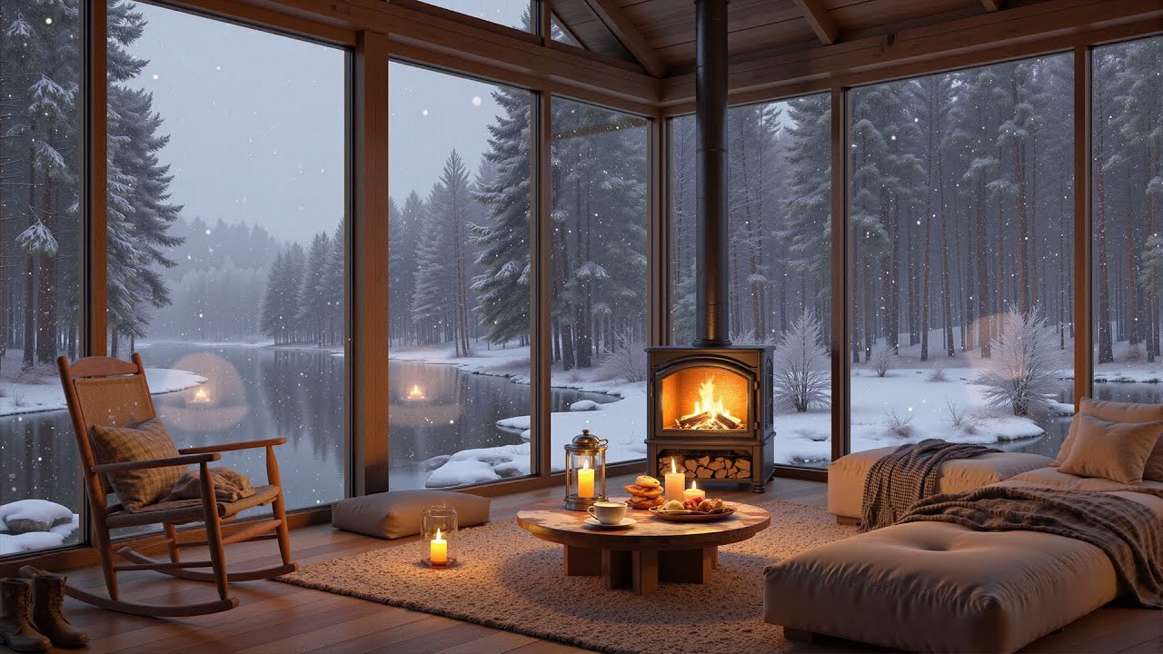 Warm Christmas Coffee Jazz ☕ Cozy Winter Cabin Ambience and Falling ...