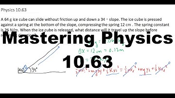 Mastering Physics Solution, "A 64 g ice cube can slide without friction up and down a 34 ∘ slope.