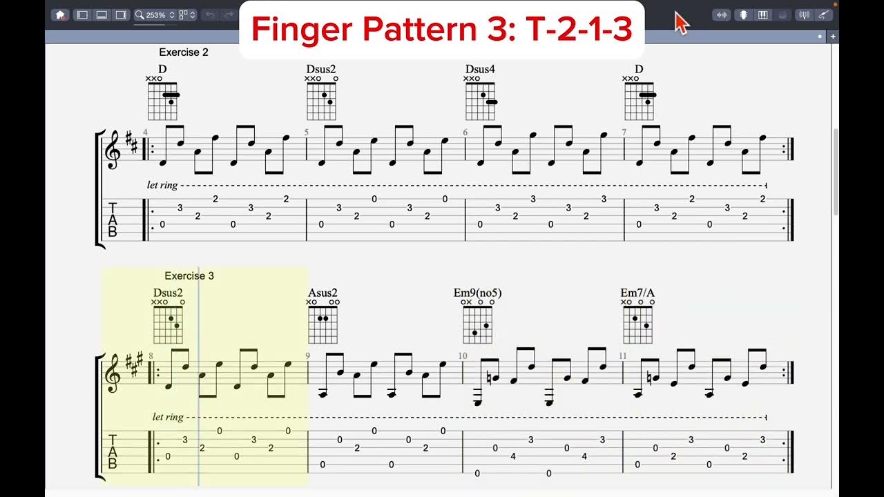 Fingerstyle Technique Exercise Pattern 3 T213 YouTube