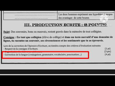 3ème année collège examen régional تصحيح الإمتحان الجهوي اللغة الفرنسية la production écrite الإنشاء