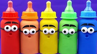 Making 5 Baby Milk Bottle Play Doh DIY Learn Colors Super wings Toys Surprise Eggs Nursery Rhymes