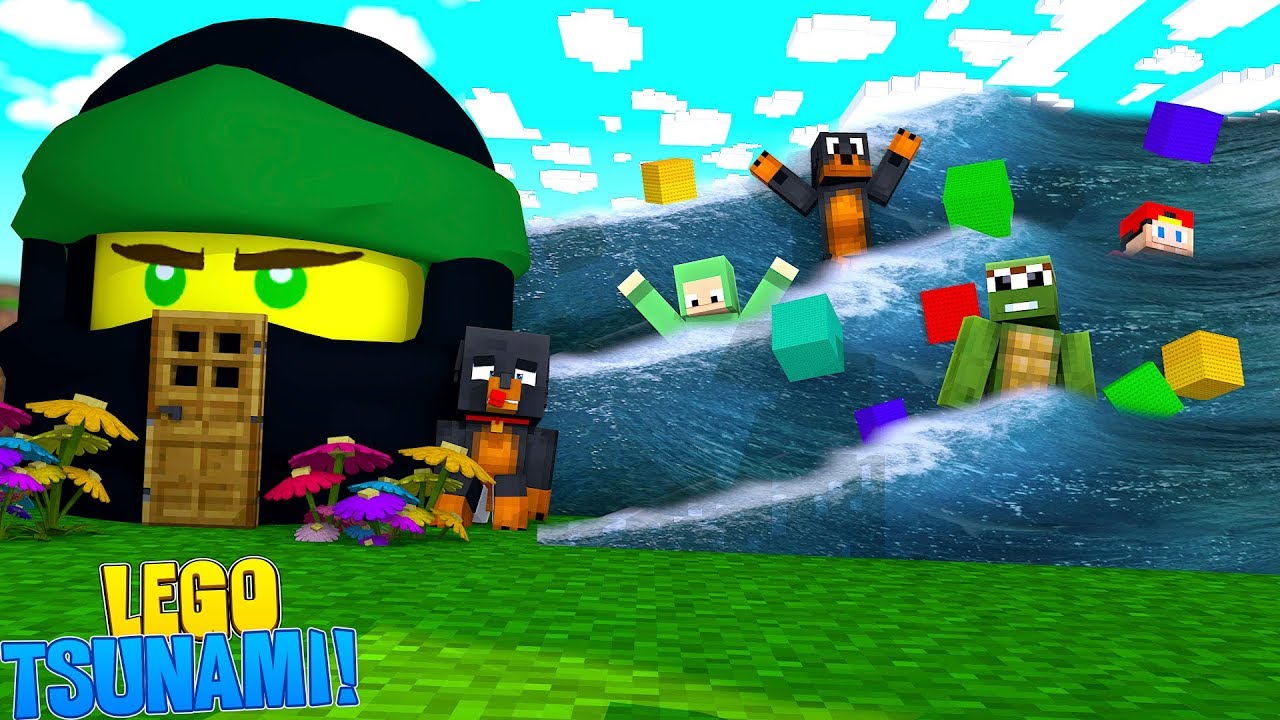 Minecraft - TSUNAMI Versus LEGO NINJAGO BASE CHALLENGE w 