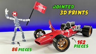 3D Prints Timelapses SVF1 Race Car Model and Jointed Figure