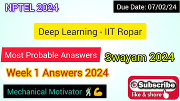 Deep Learning - IIT Ropar | Week 1 Quiz | Assignment 1 Solution | NPTEL | SWAYAM 2024