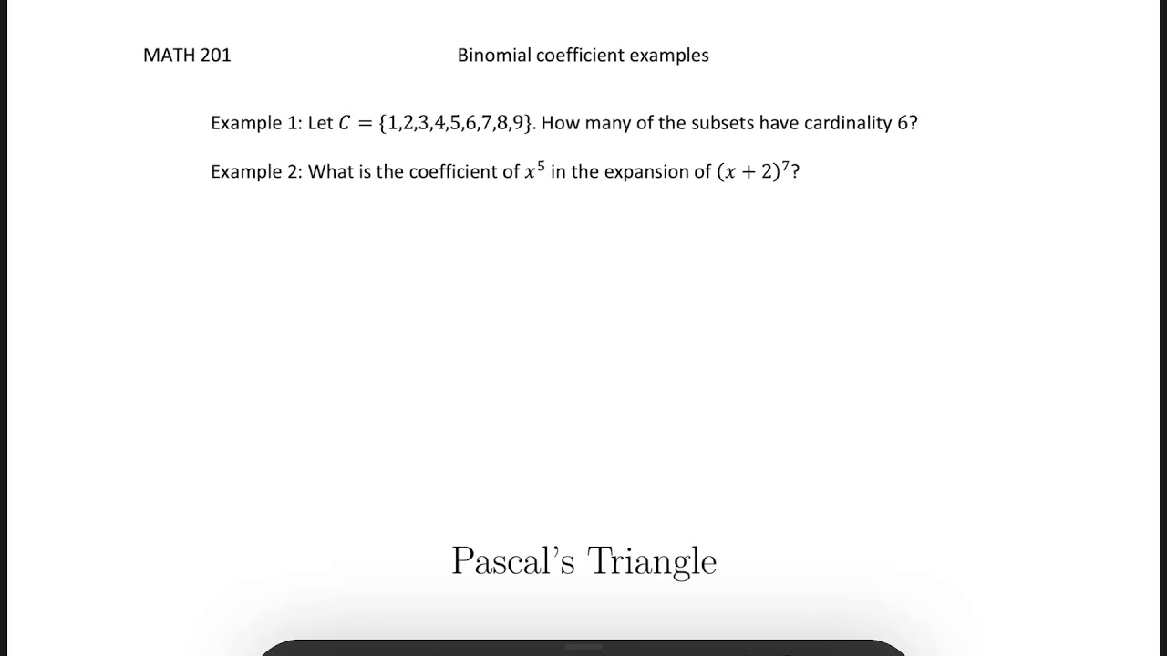Math 201 binomial coefficient examples youtube