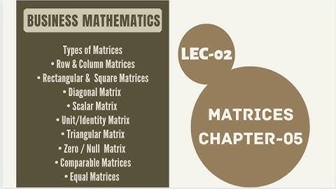 Lec-02|Types of Matrices|Chapter-05 | Algebra of Matrices|Mathematics|Business Maths|B.Com|12th||