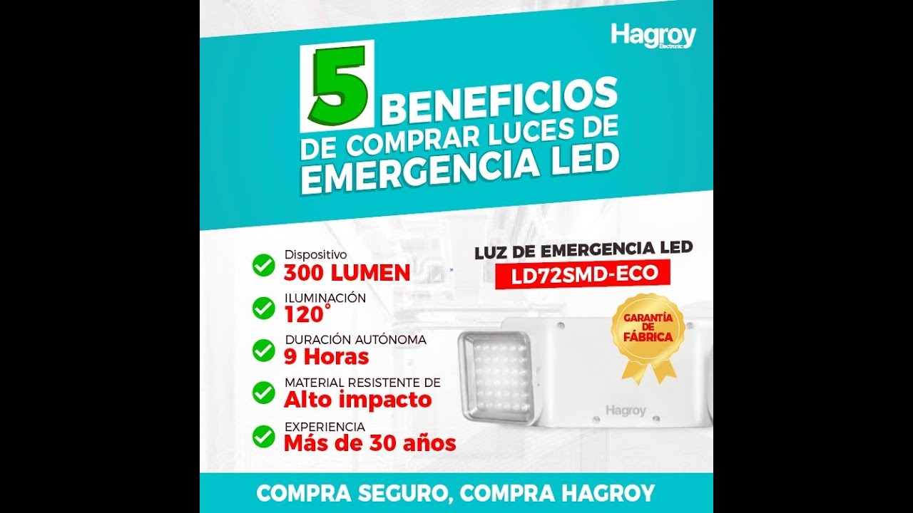 Luz de emergencia eco led 100VAC LD72SMDECO Marca: Hagroy