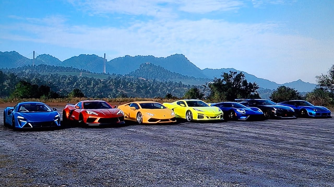 FH5 drag race McLaren Artura Vs C8 Z06 Vs Huracan vs C8 e-ray vs Ford GT vs LFA vs M600