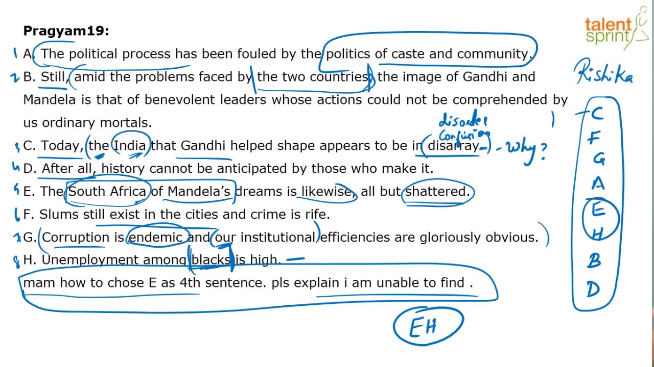 Para Jumbles Additional Example 63 Jumbled Sentences English